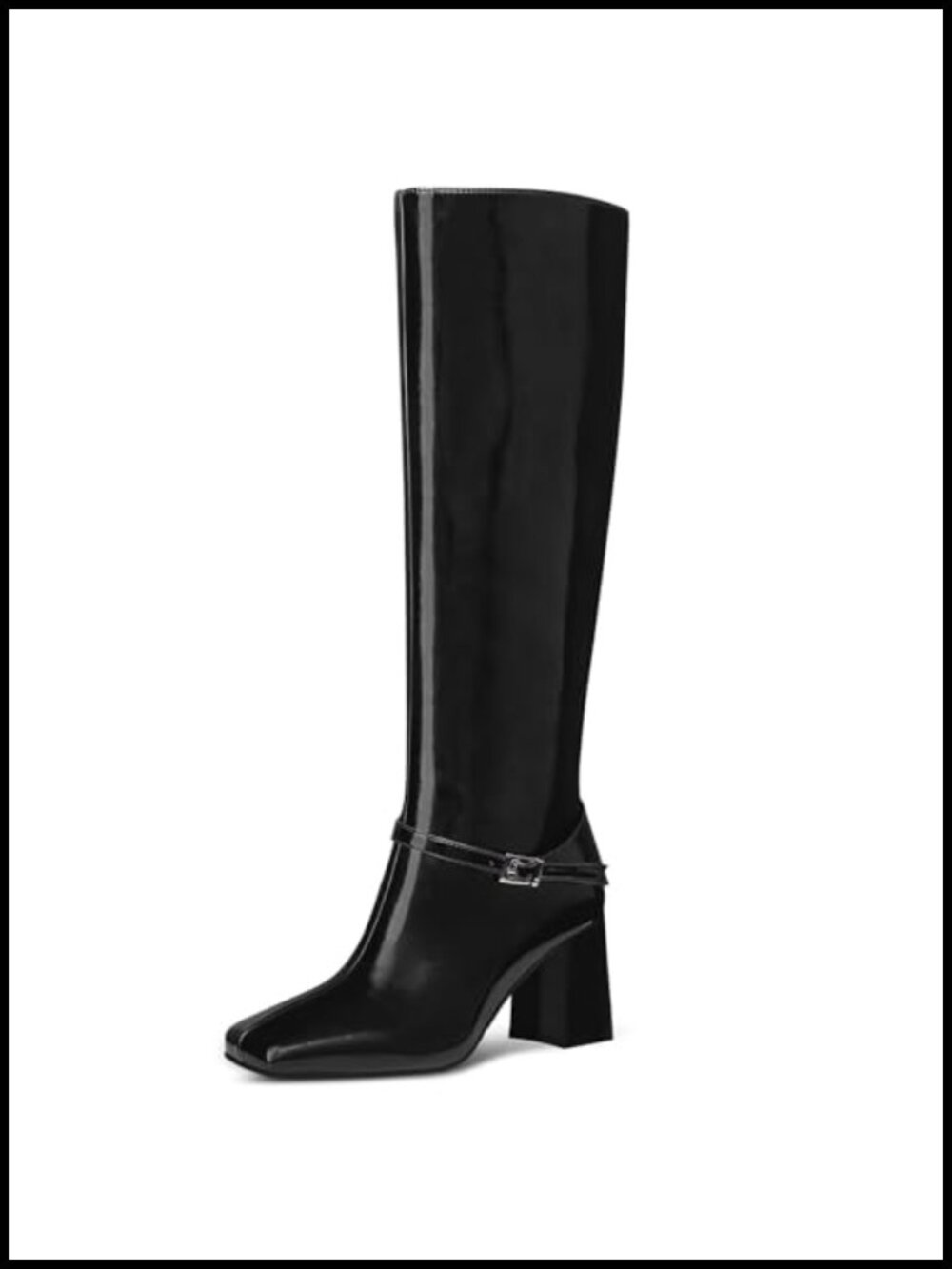 Knee High Boots Square Toe Chunky Heel Side Zipper Rhinestone Sparkly Tall Boots